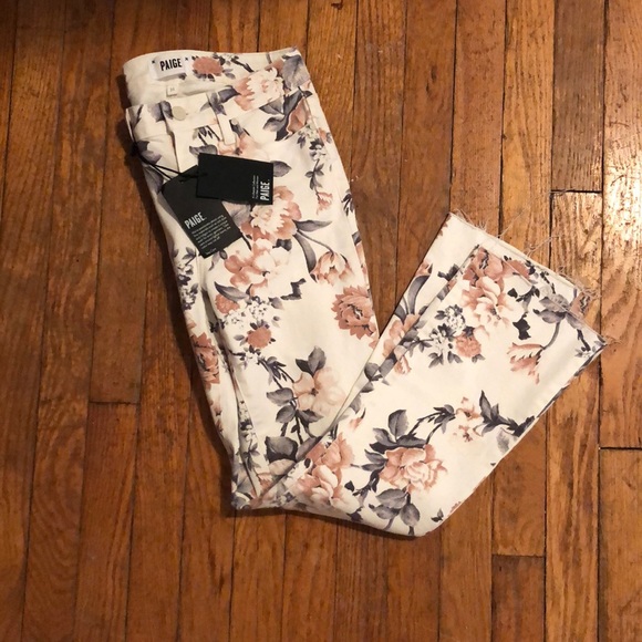 {PAIGE} Colette Crop Floral Jeans w Raw Edge Hem - Picture 8 of 13